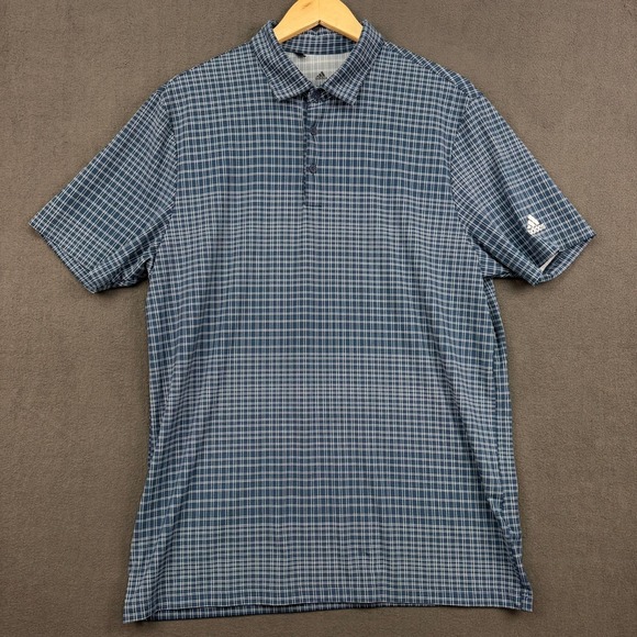 Adidas Shirt Mens Large Plaid Polo Short Sleeve Athletic Golf Polo Primegreen - Picture 1 of 13